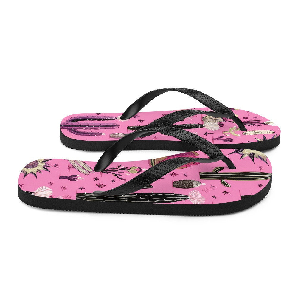 Emerald  Blossoms - Pretty in Pink Cactus Flip-Flops