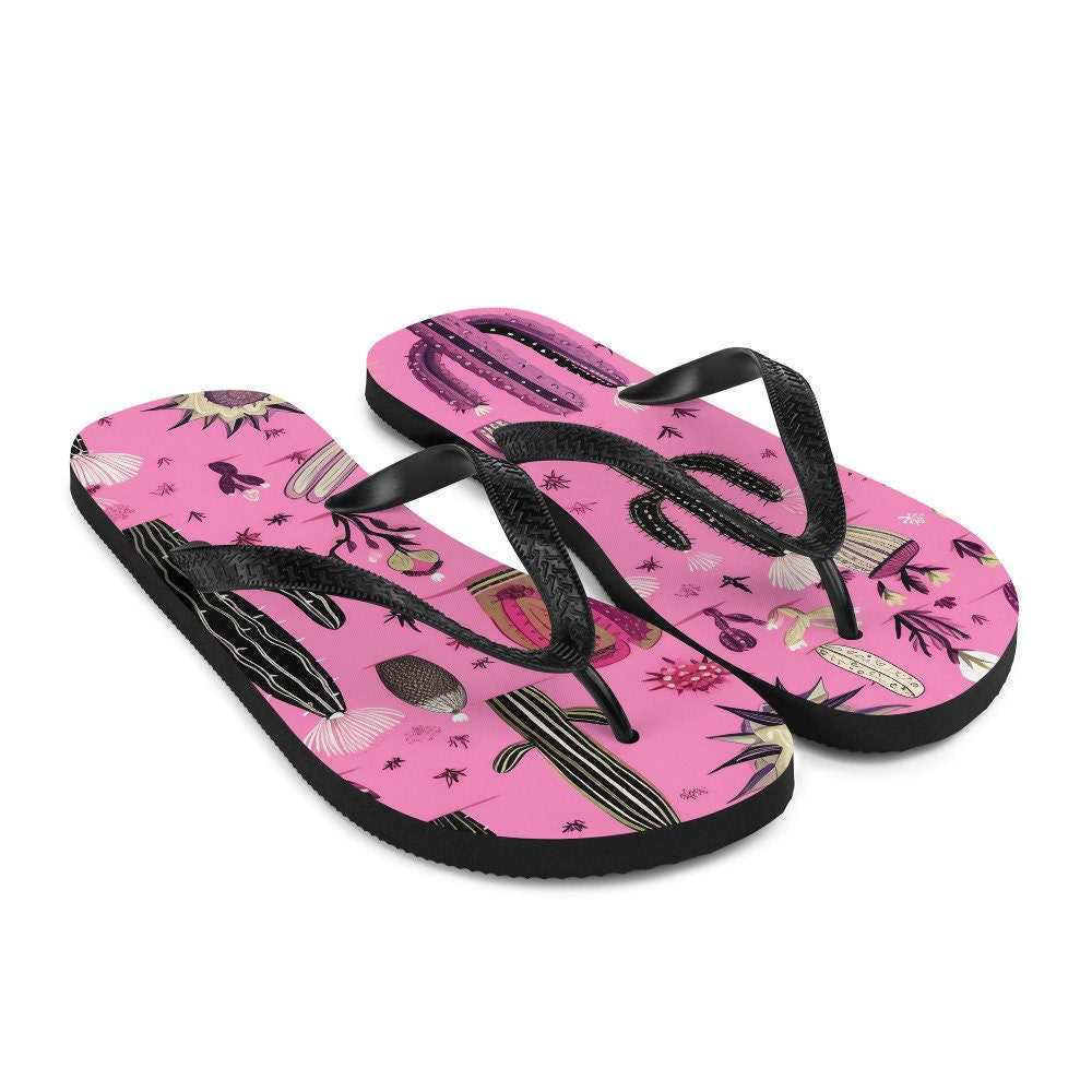 Emerald  Blossoms - Pretty in Pink Cactus Flip-Flops