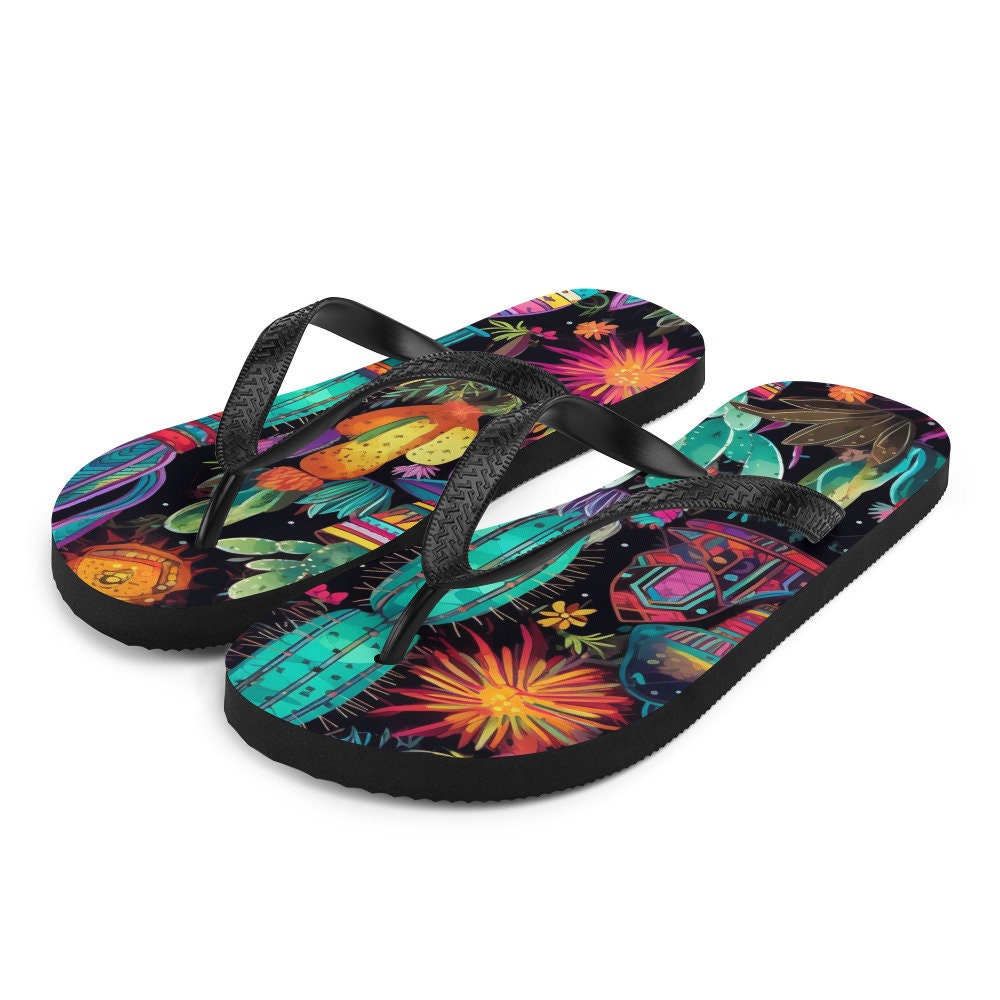 Emerald  Blossoms - Sun burst Cactus Flip-Flops