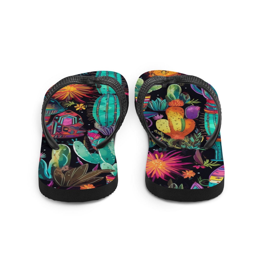 Emerald  Blossoms - Sun burst Cactus Flip-Flops