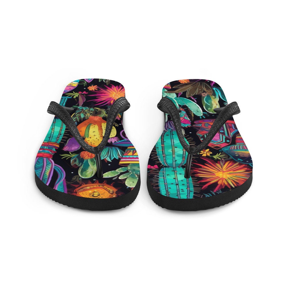 Emerald  Blossoms - Sun burst Cactus Flip-Flops