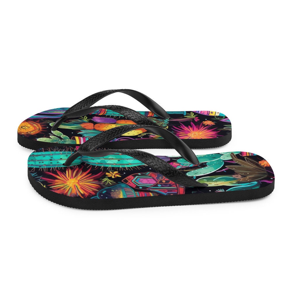 Emerald  Blossoms - Sun burst Cactus Flip-Flops