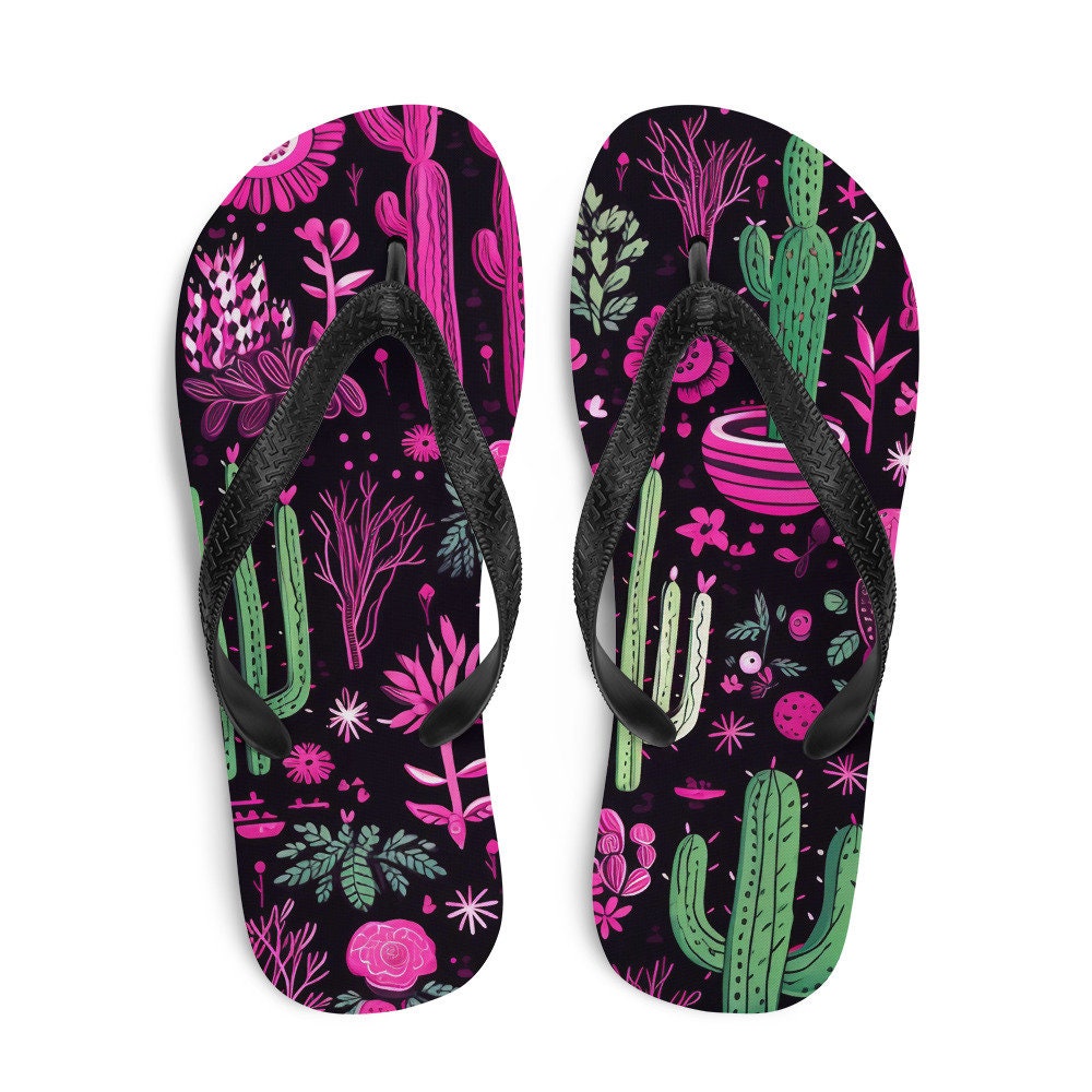 Emerald  Blossoms - Western Purple Cactus Flip-Flops