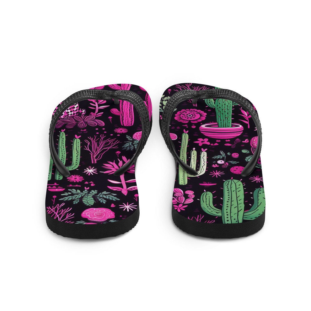 Emerald  Blossoms - Western Purple Cactus Flip-Flops