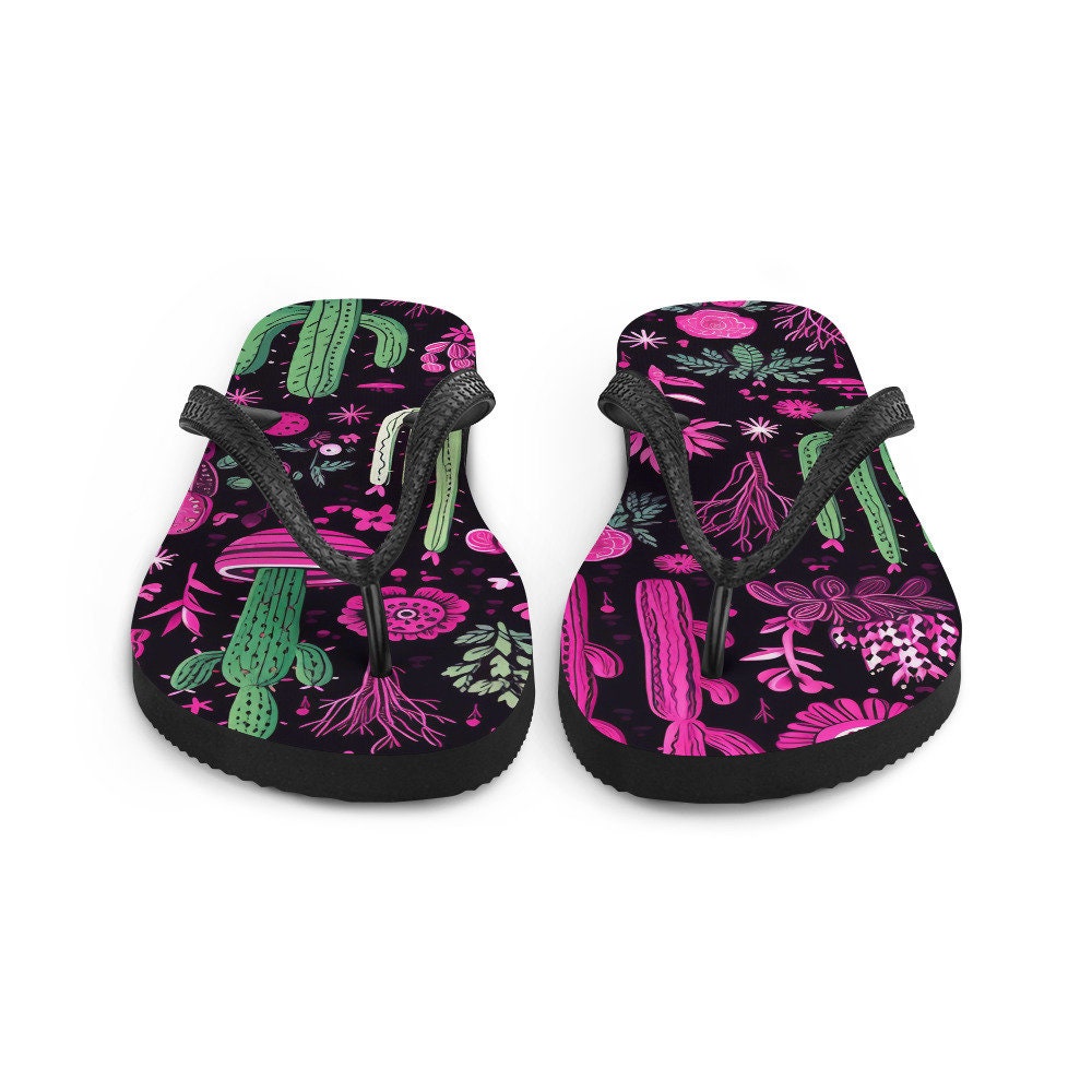 Emerald  Blossoms - Western Purple Cactus Flip-Flops