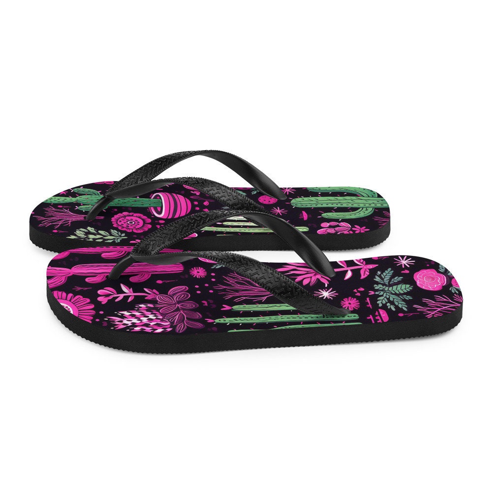 Emerald  Blossoms - Western Purple Cactus Flip-Flops