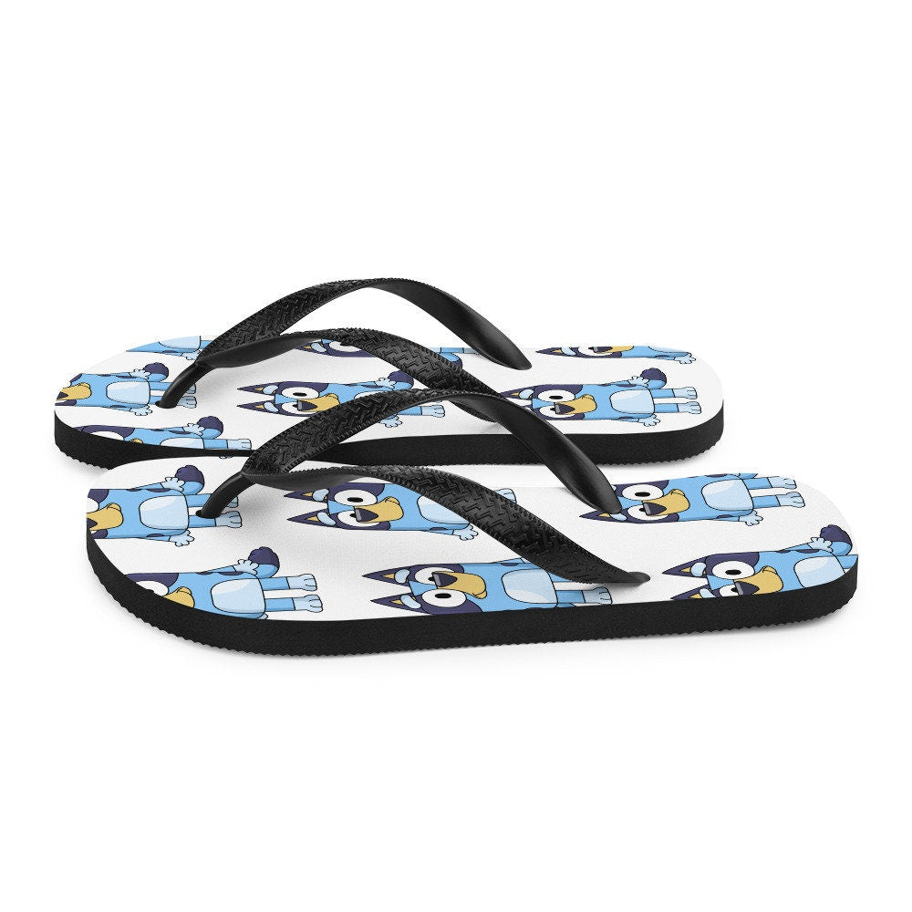 Emerald  Blossoms - Blue Dog Cartoon Flip-Flops