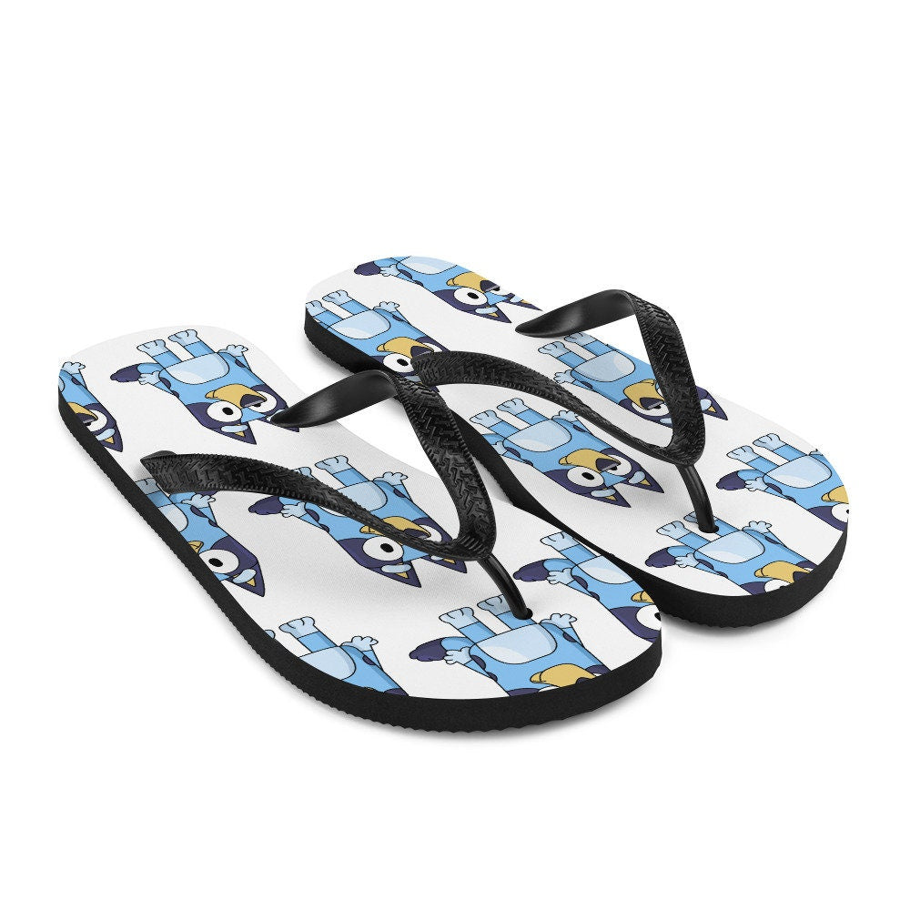 Emerald  Blossoms - Blue Dog Cartoon Flip-Flops