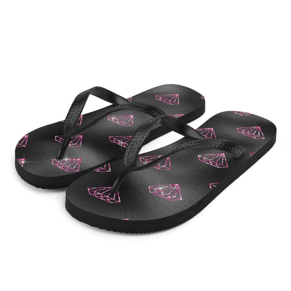 Emerald  Blossoms - Hot Pink Diamonds Flip-Flops