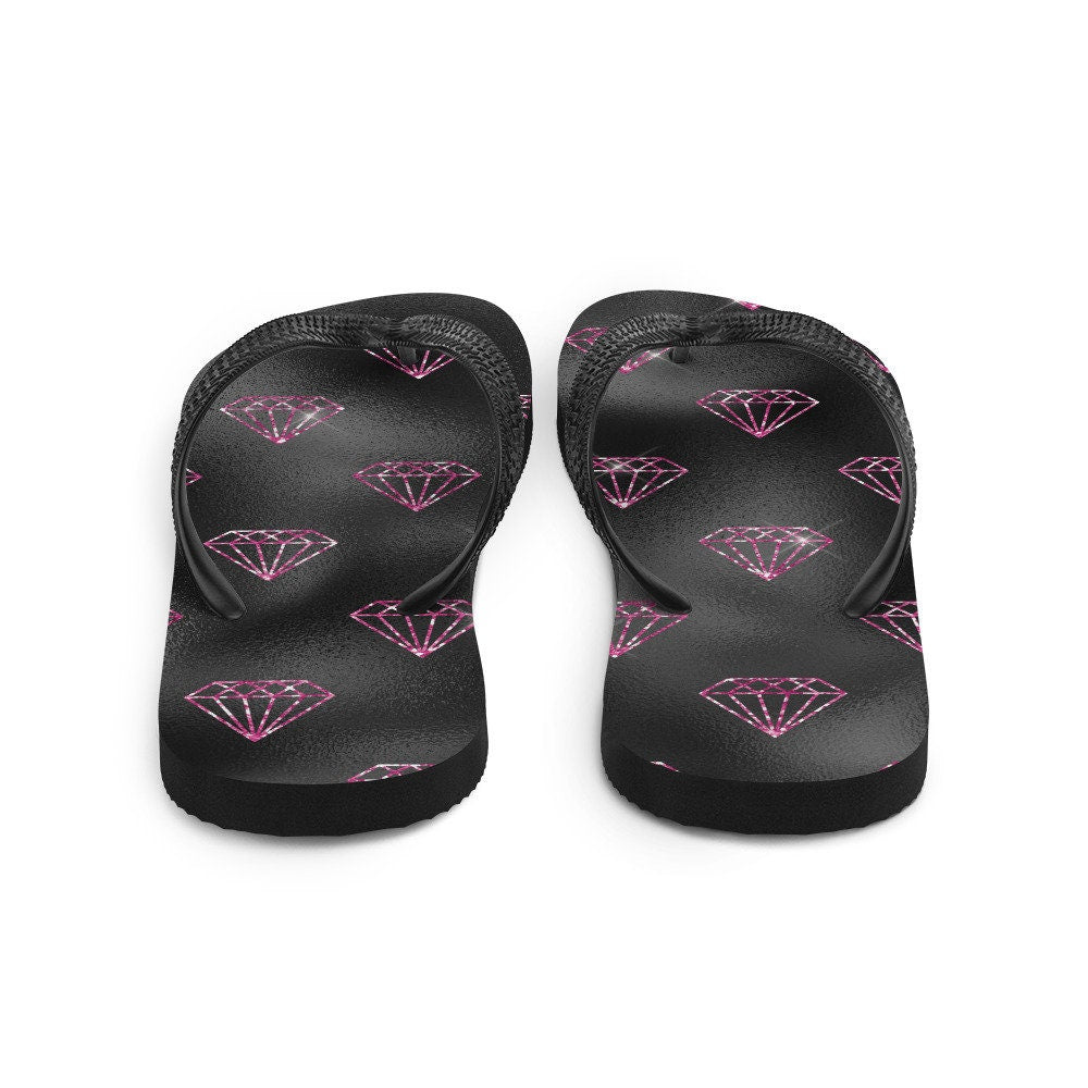 Emerald  Blossoms - Hot Pink Diamonds Flip-Flops