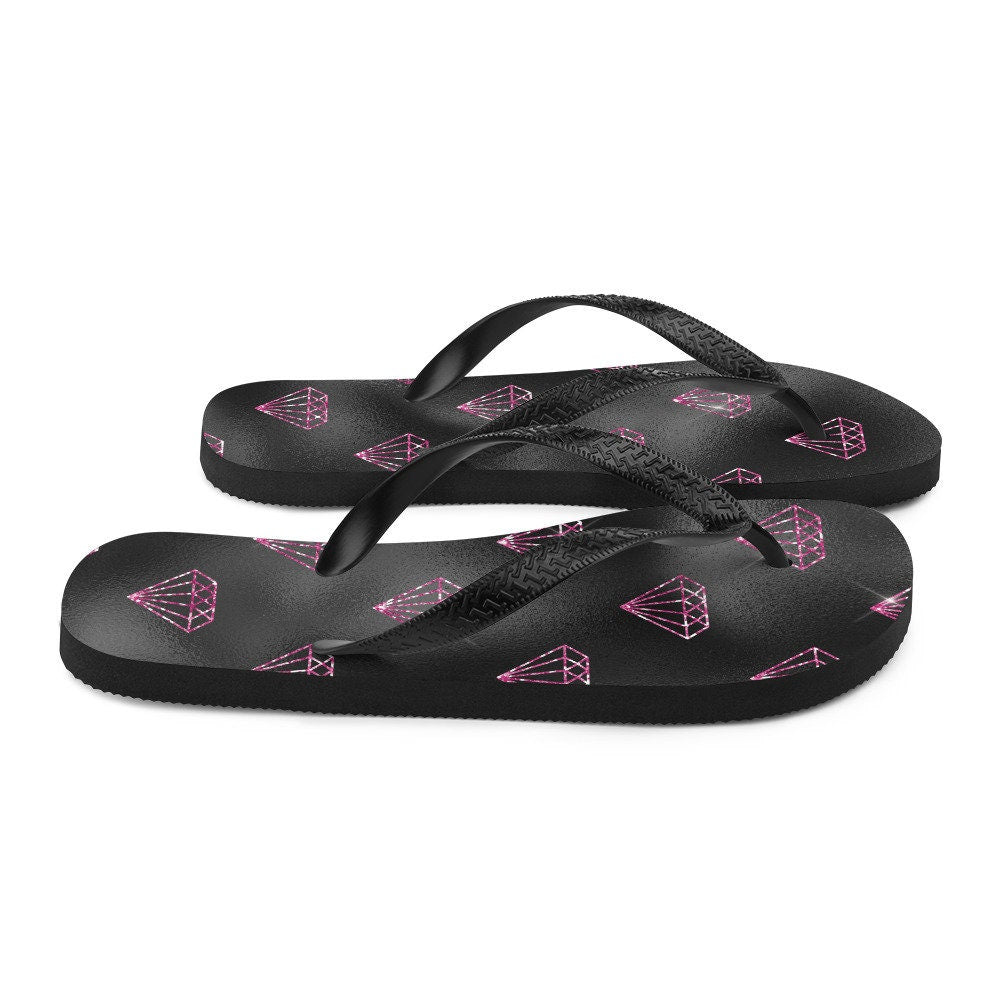 Emerald  Blossoms - Hot Pink Diamonds Flip-Flops