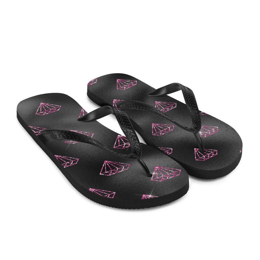 Emerald  Blossoms - Hot Pink Diamonds Flip-Flops