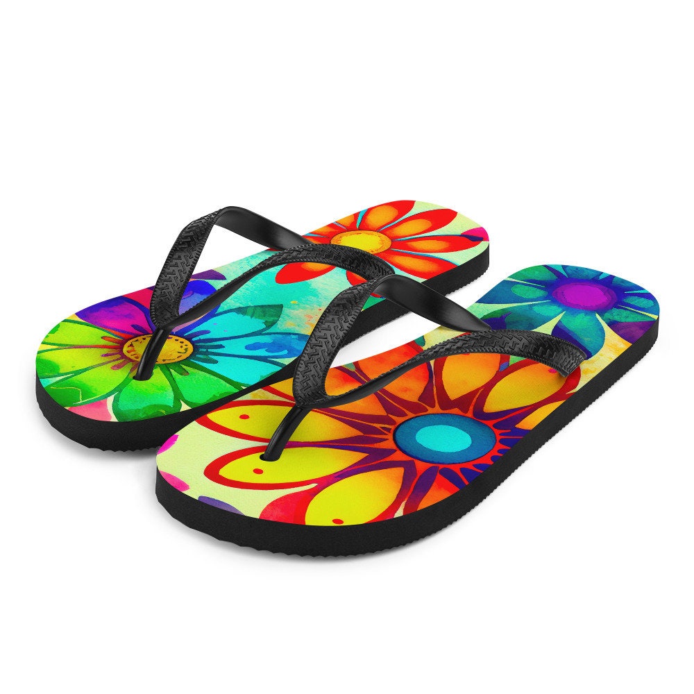 Emerald  Blossoms - Colorful Daisies Flip-Flops