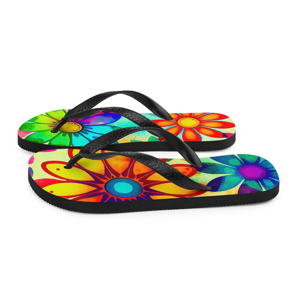 Emerald  Blossoms - Colorful Daisies Flip-Flops