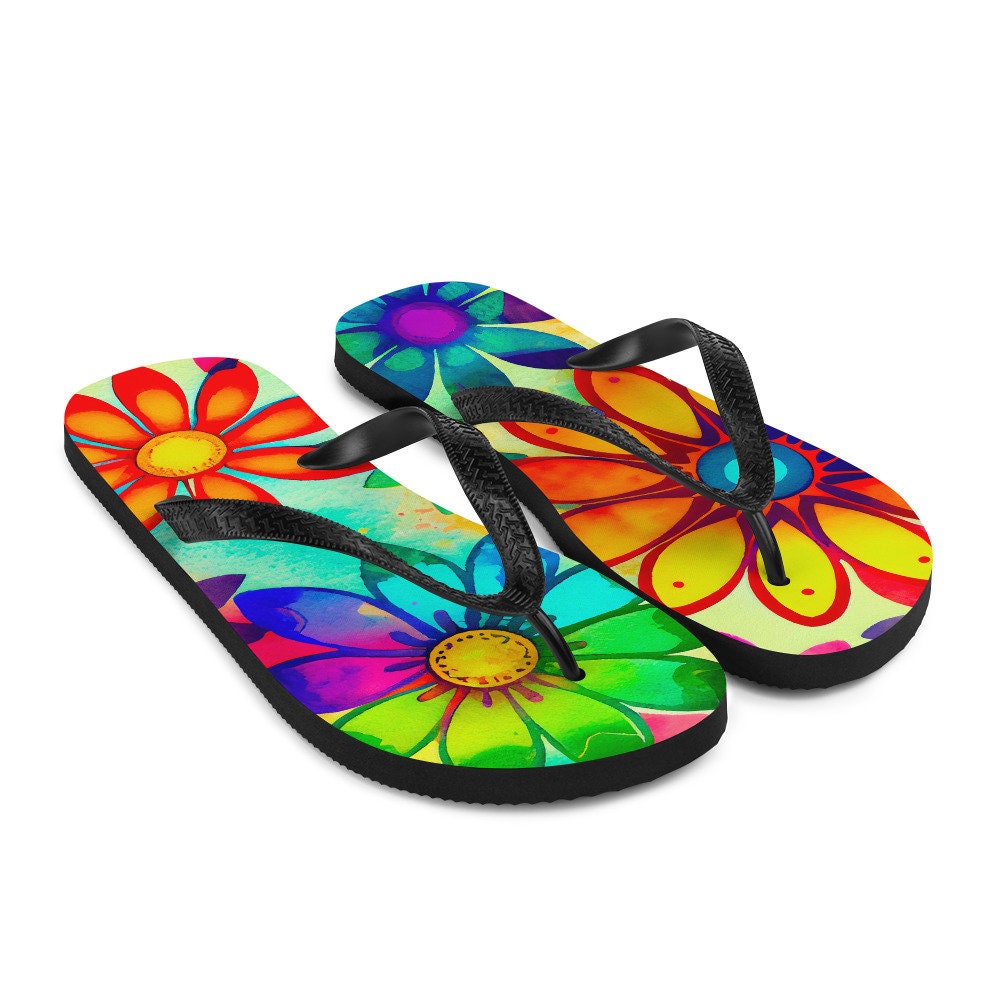 Emerald  Blossoms - Colorful Daisies Flip-Flops