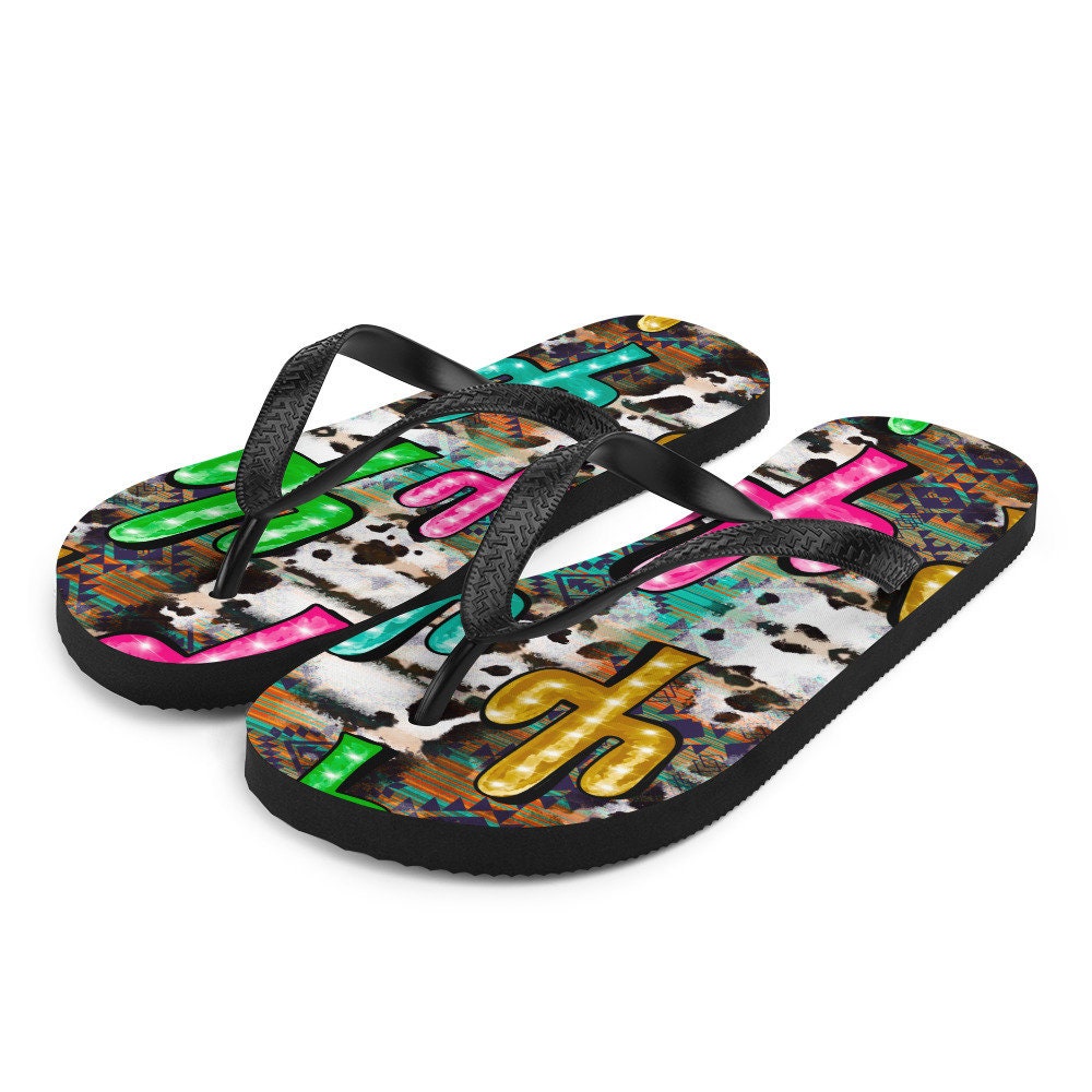 Emerald  Blossoms - Neon light Cactus Flip-Flops