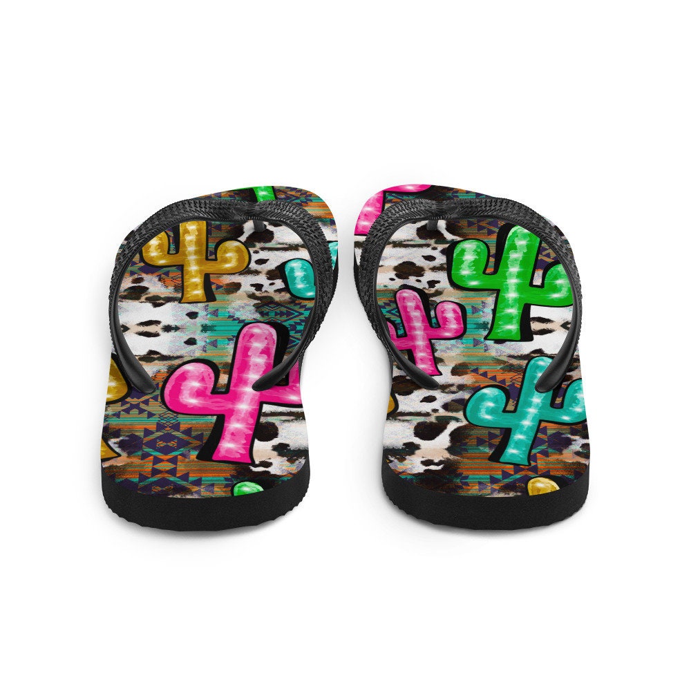 Emerald  Blossoms - Neon light Cactus Flip-Flops