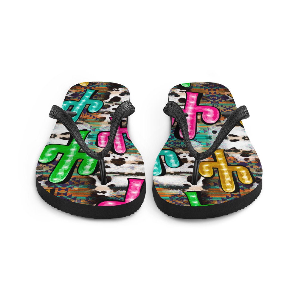 Emerald  Blossoms - Neon light Cactus Flip-Flops