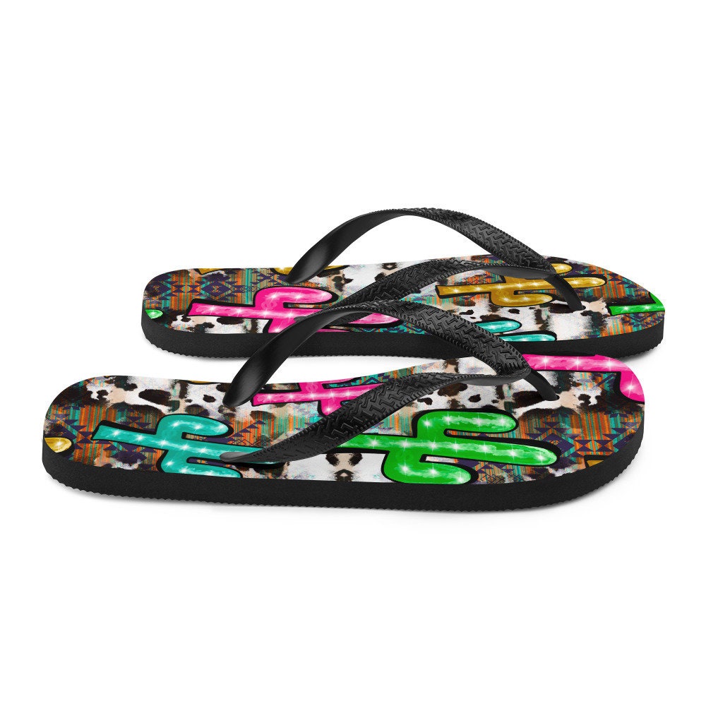 Emerald  Blossoms - Neon light Cactus Flip-Flops