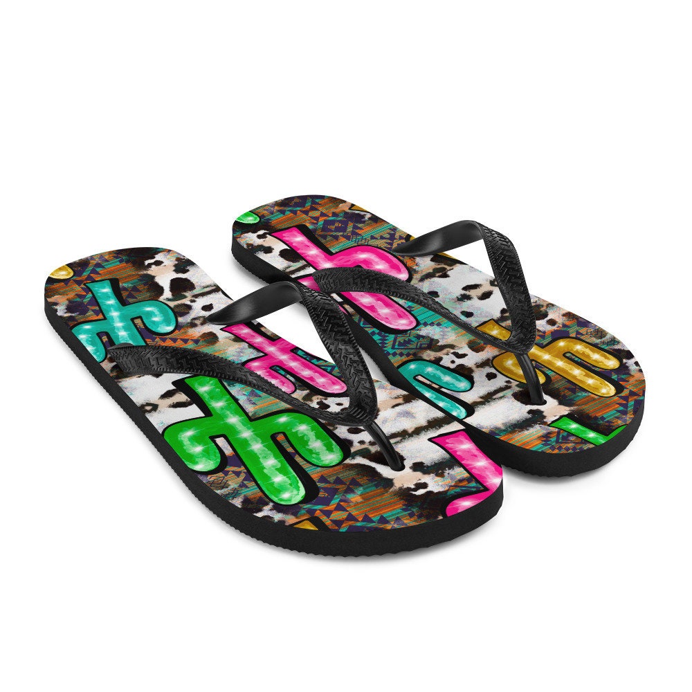 Emerald  Blossoms - Neon light Cactus Flip-Flops