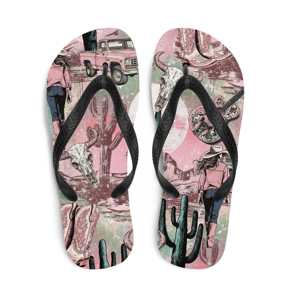 Emerald  Blossoms - Pink western Flip-Flops