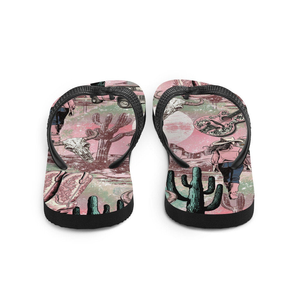 Emerald  Blossoms - Pink western Flip-Flops