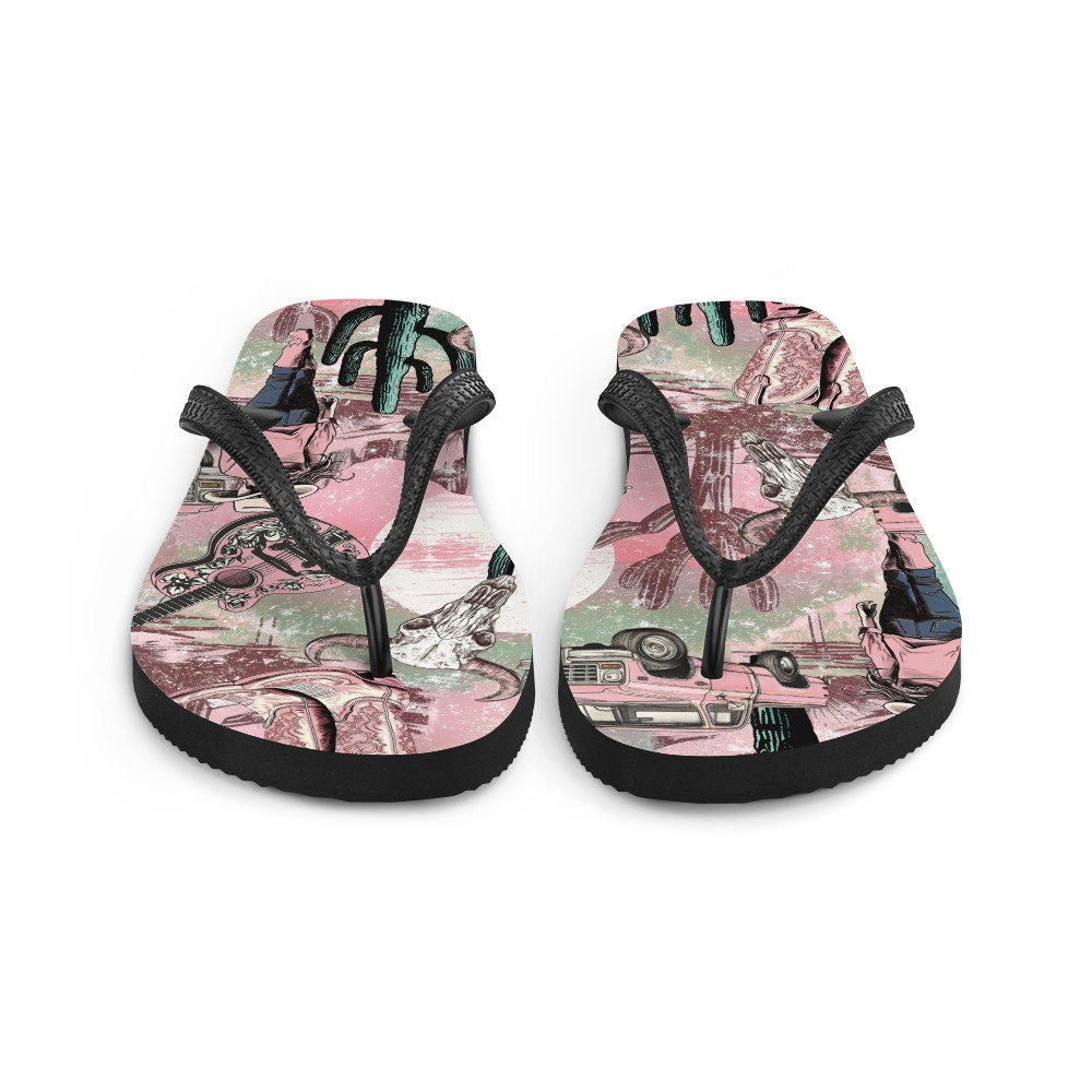 Emerald  Blossoms - Pink western Flip-Flops