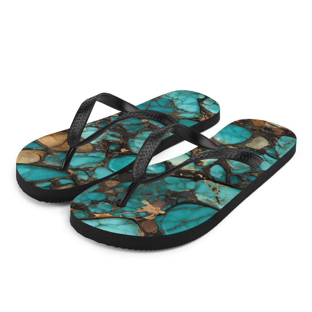 Emerald  Blossoms - Turquoise Stoned Flip-Flops