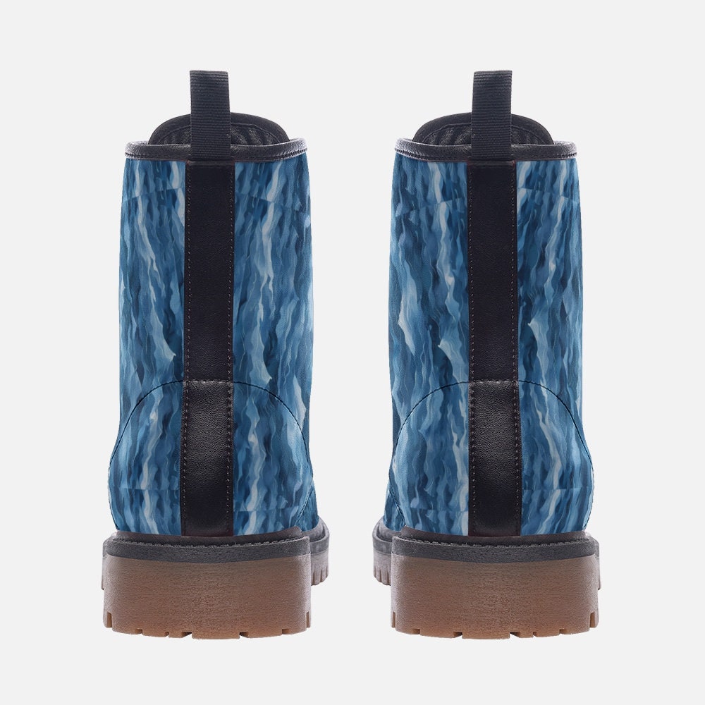 Emerald Blossoms - Blue Waves Vegan Leather Boots For Hippies