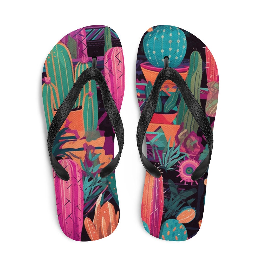 Emerald  Blossoms - Western Cactus Flip-Flops