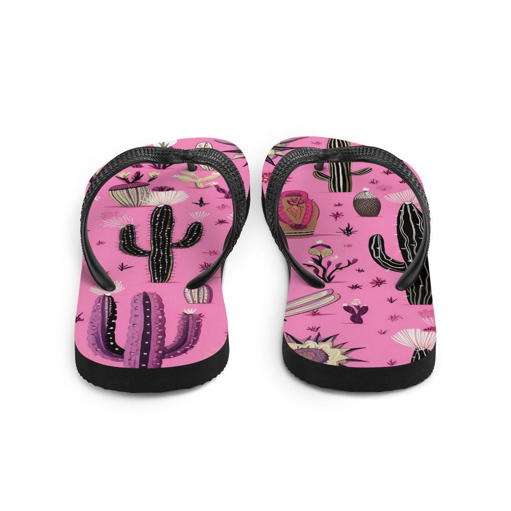 Emerald  Blossoms - Pretty in Pink Cactus Flip-Flops