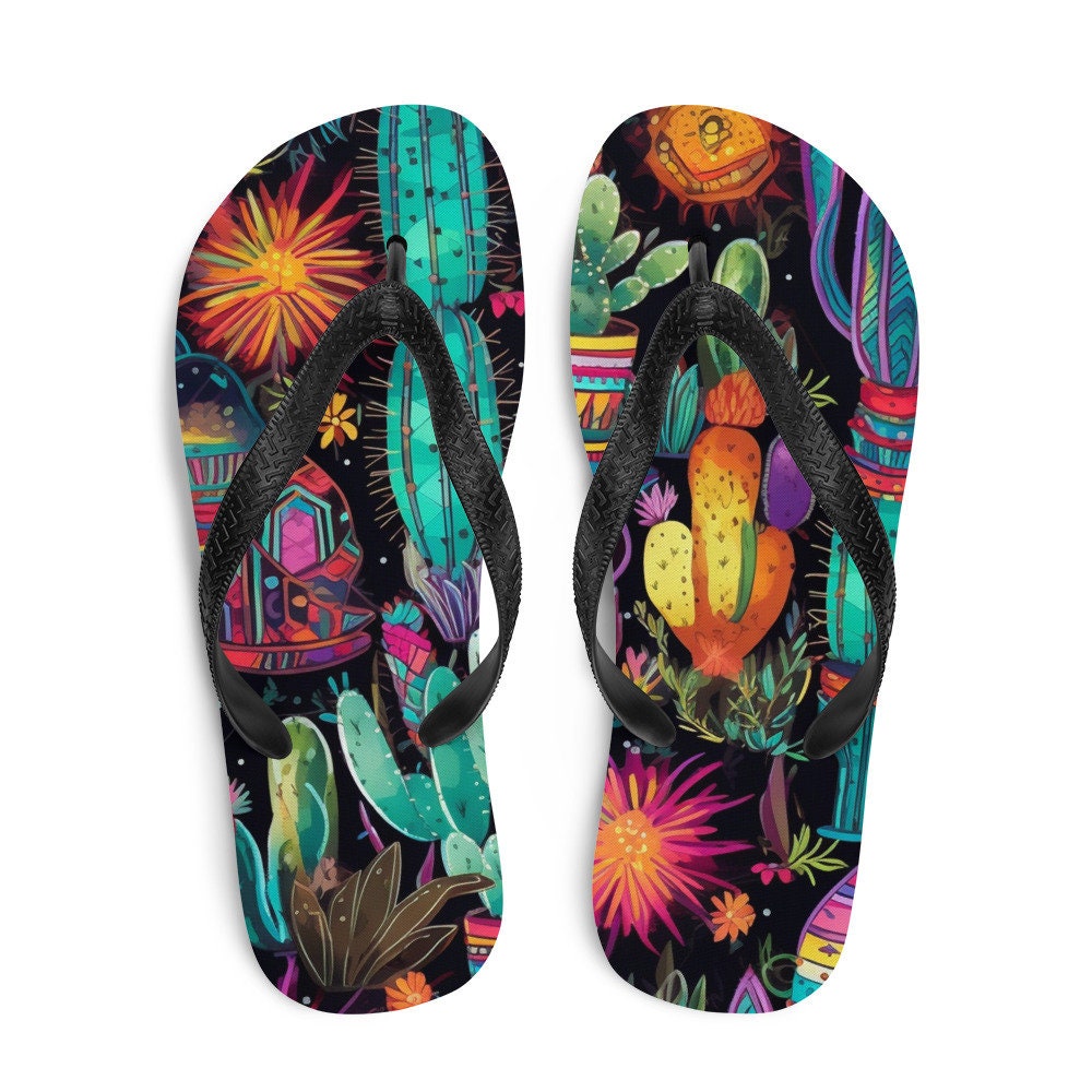 Emerald  Blossoms - Sun burst Cactus Flip-Flops