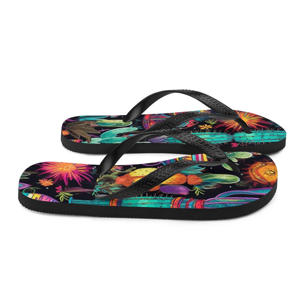 Emerald  Blossoms - Sun burst Cactus Flip-Flops