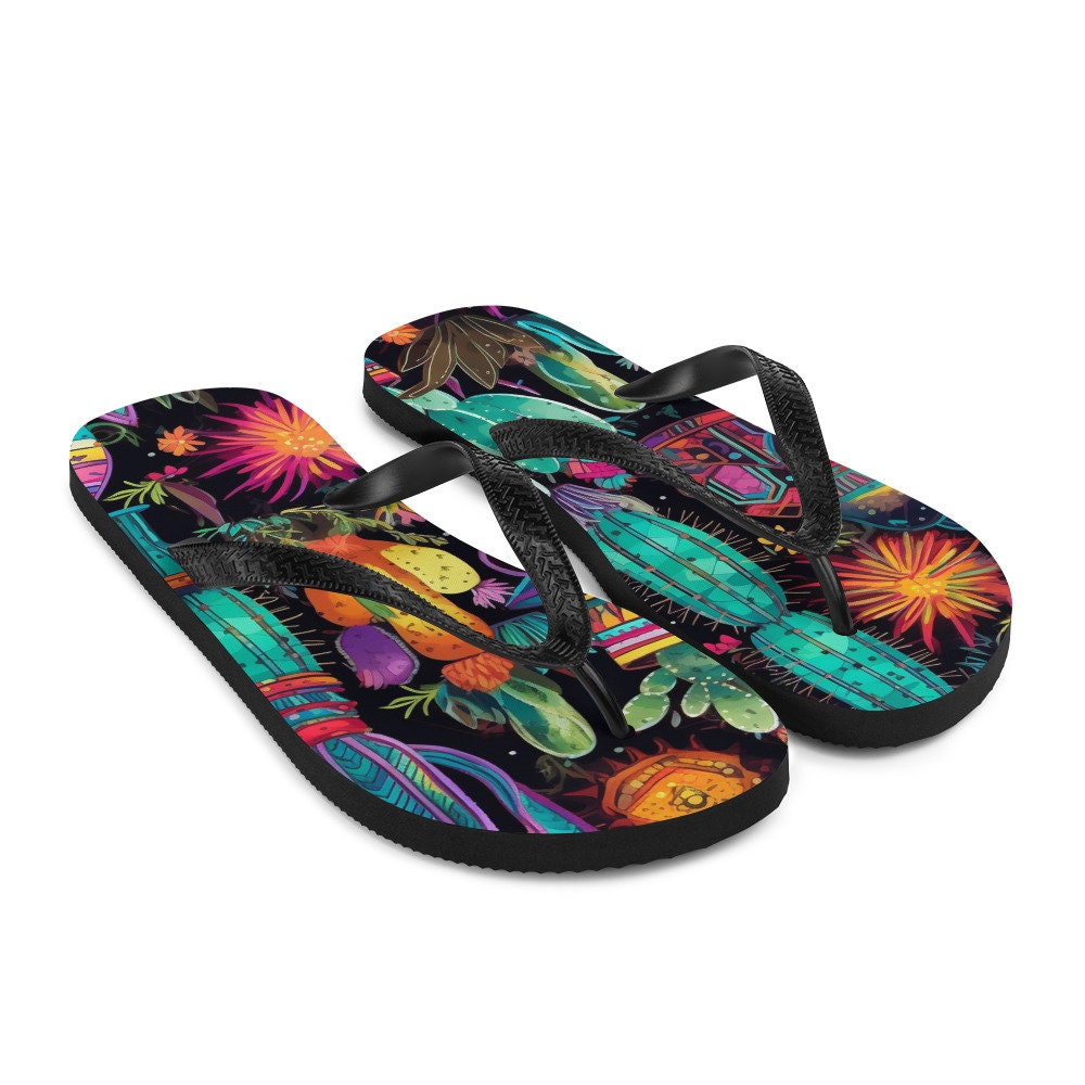 Emerald  Blossoms - Sun burst Cactus Flip-Flops