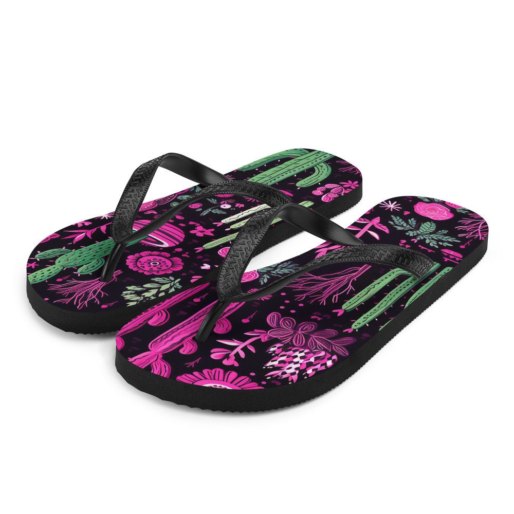 Emerald  Blossoms - Western Purple Cactus Flip-Flops