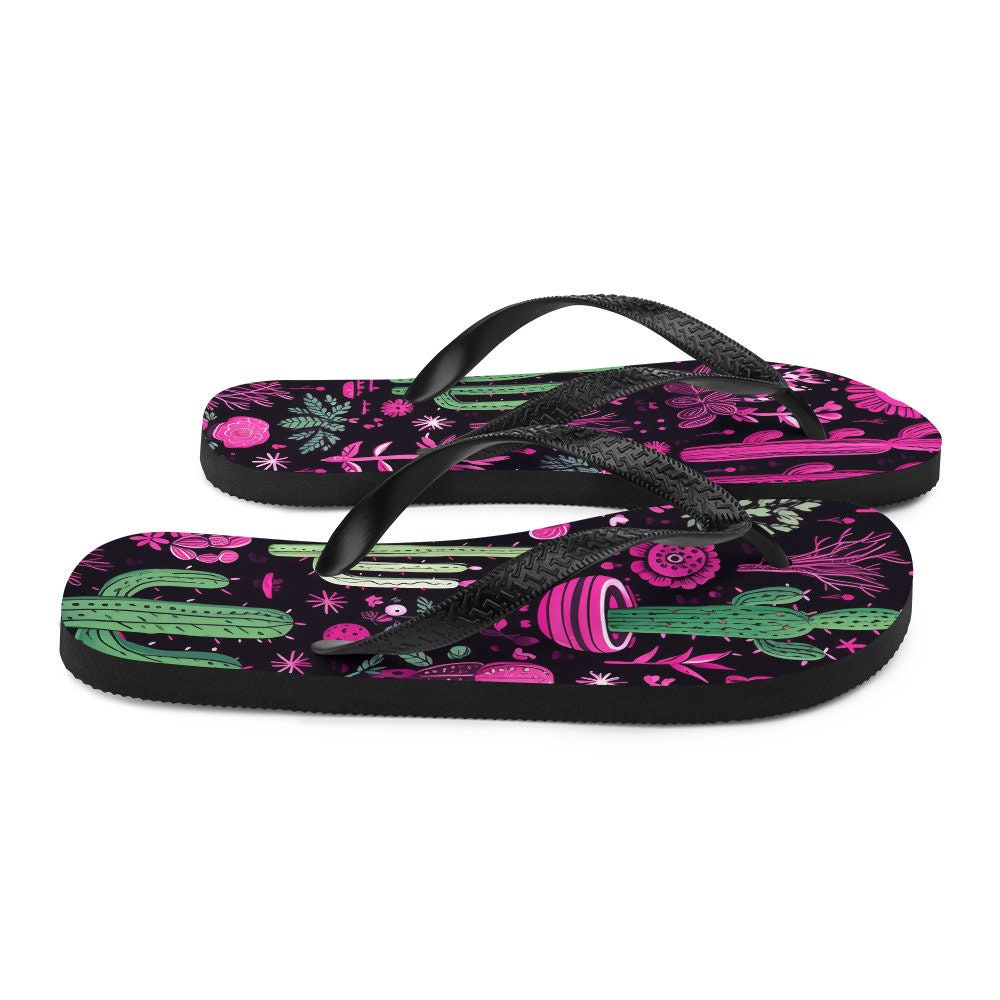 Emerald  Blossoms - Western Purple Cactus Flip-Flops