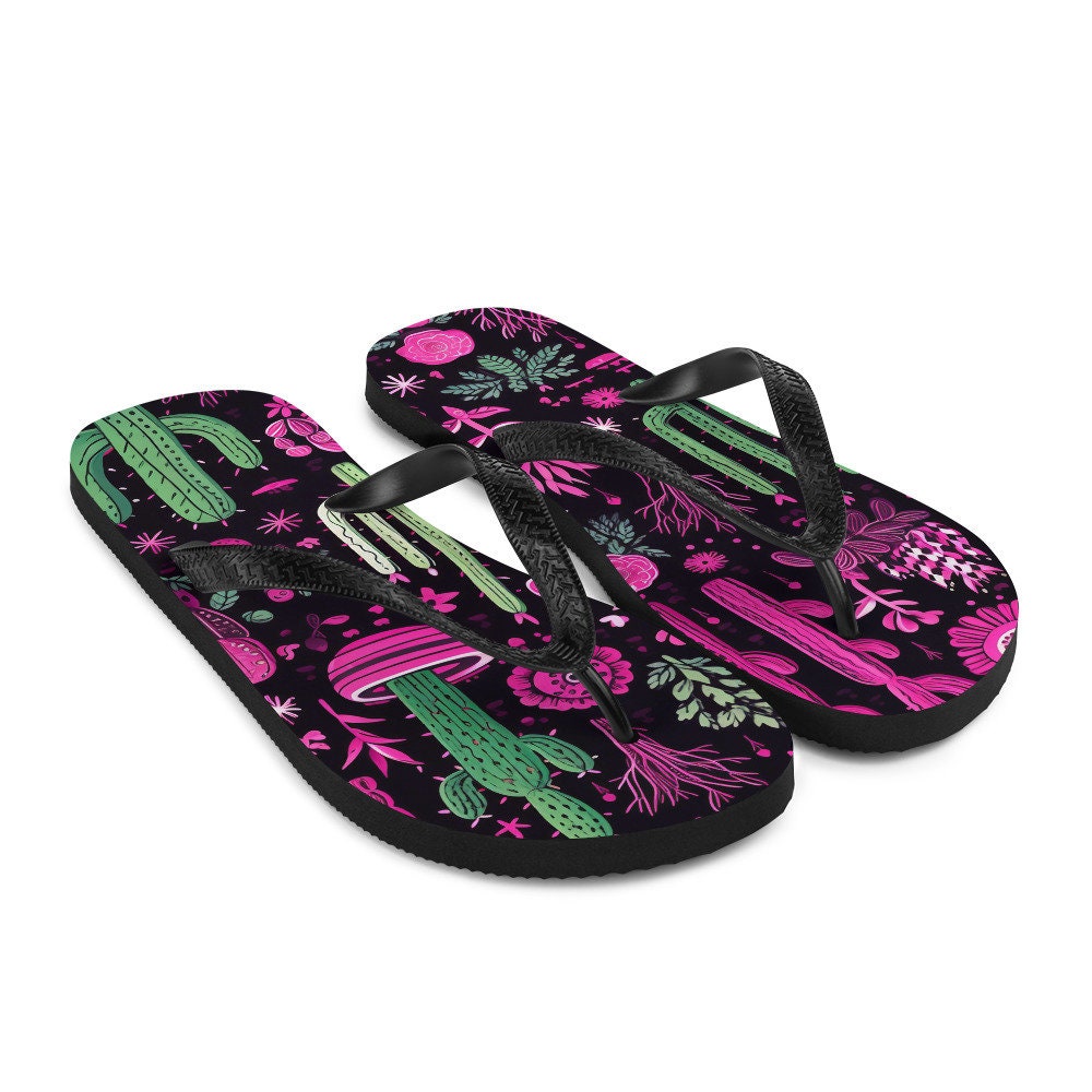 Emerald  Blossoms - Western Purple Cactus Flip-Flops