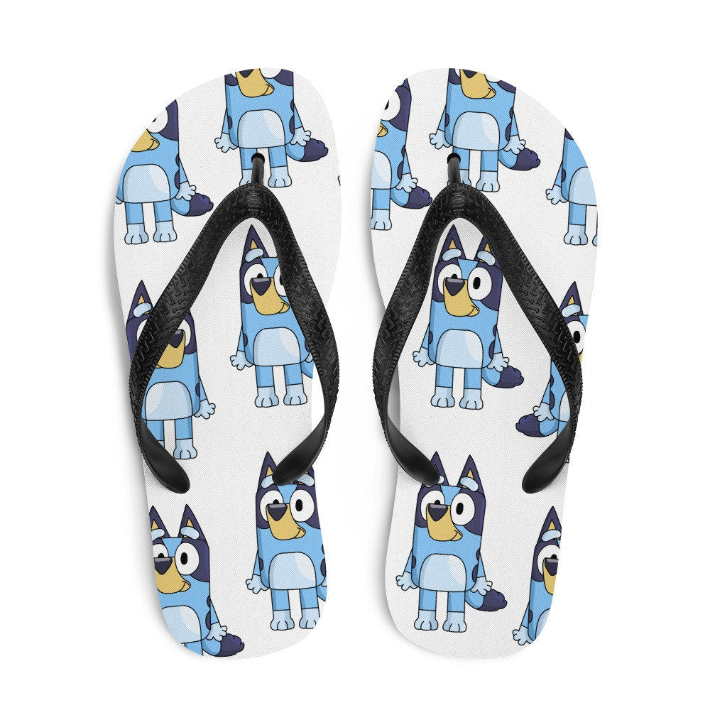 Emerald  Blossoms - Blue Dog Cartoon Flip-Flops