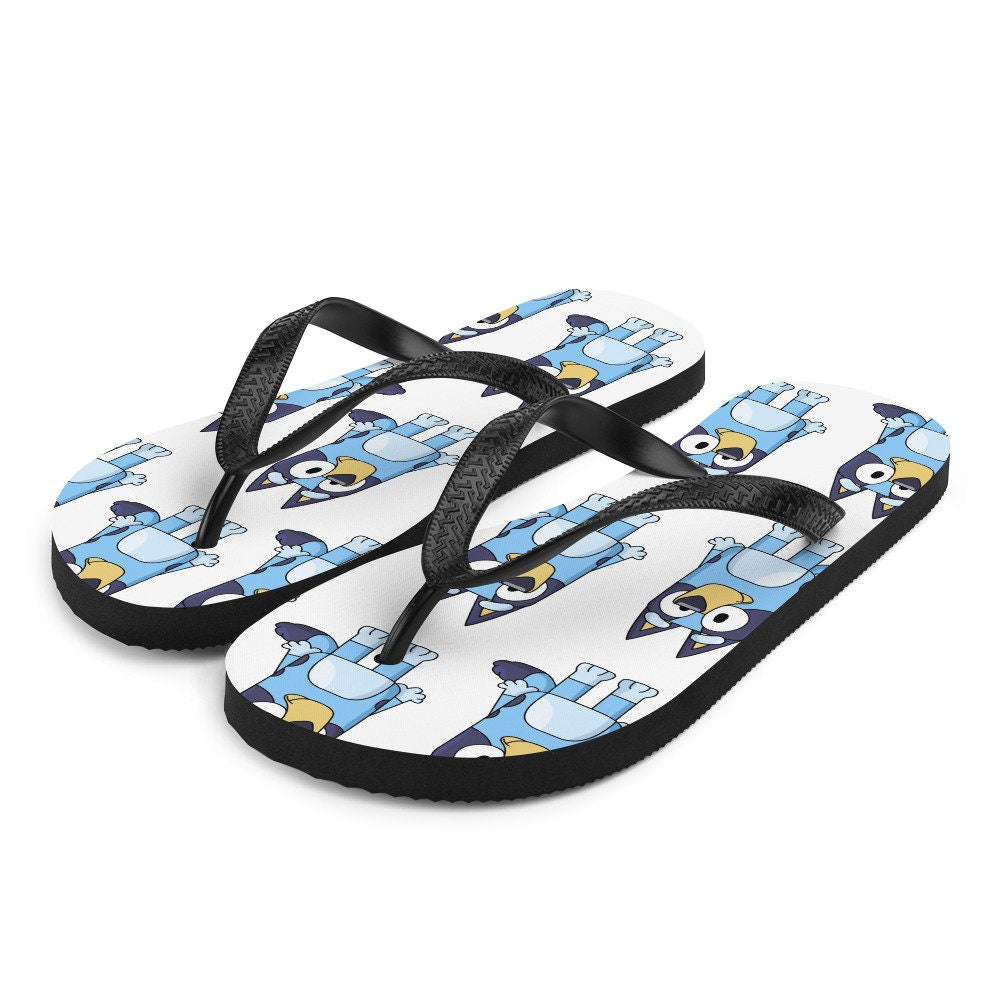 Emerald  Blossoms - Blue Dog Cartoon Flip-Flops