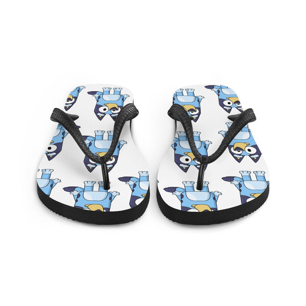 Emerald  Blossoms - Blue Dog Cartoon Flip-Flops