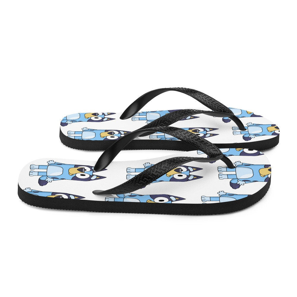 Emerald  Blossoms - Blue Dog Cartoon Flip-Flops