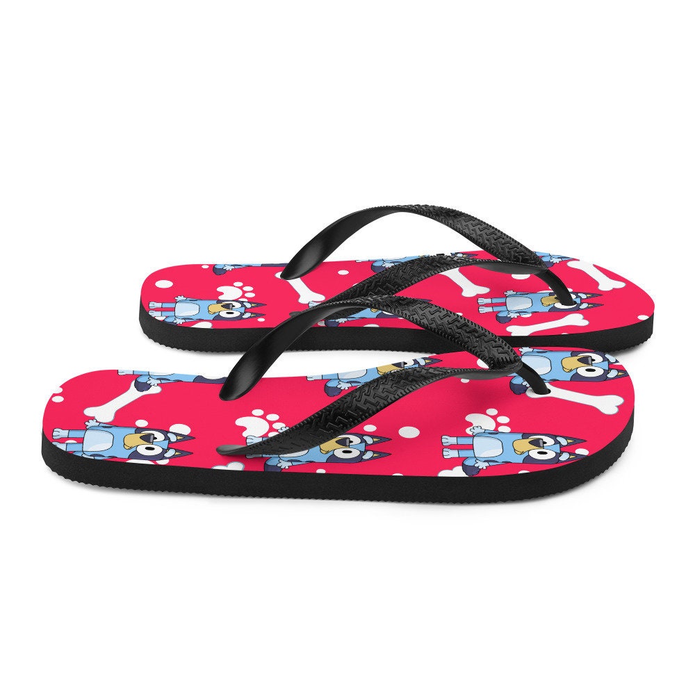 Emerald  Blossoms - red background blue dog Flip-Flops