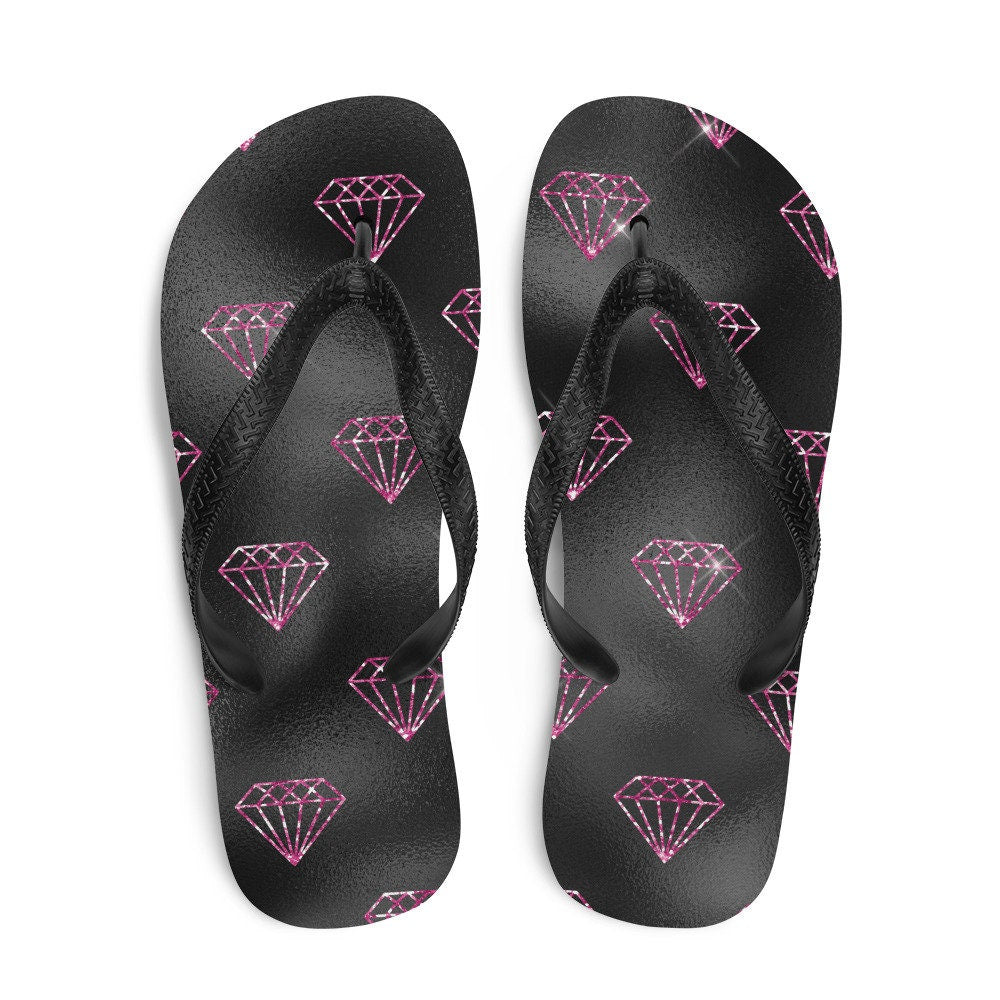 Emerald  Blossoms - Hot Pink Diamonds Flip-Flops