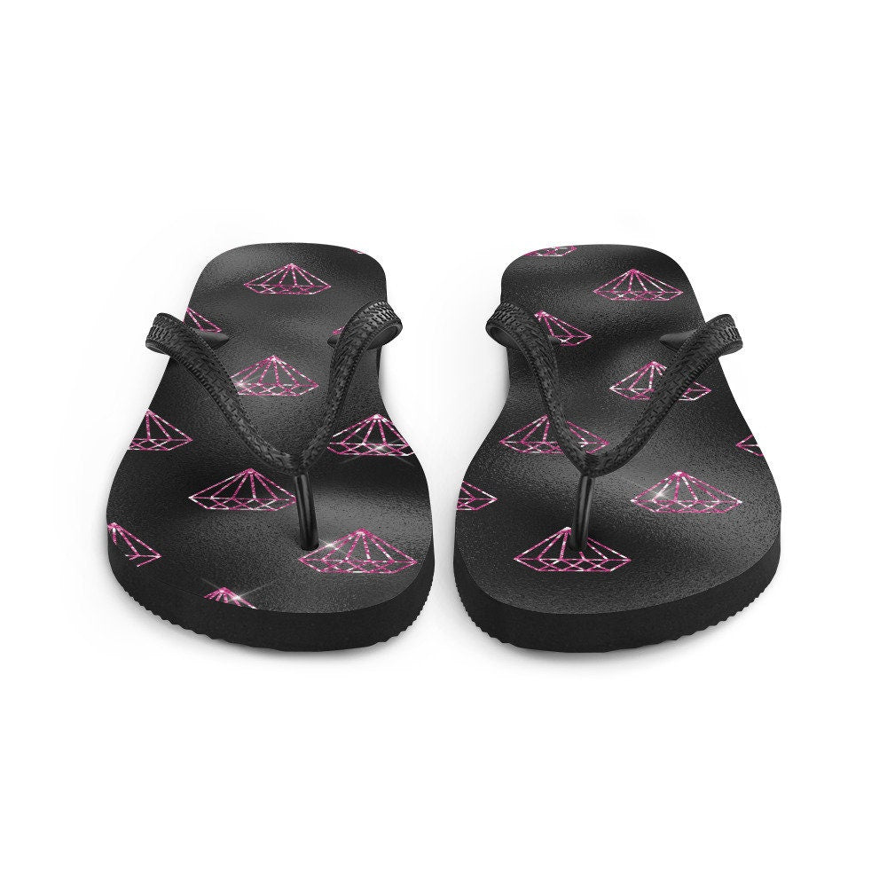 Emerald  Blossoms - Hot Pink Diamonds Flip-Flops