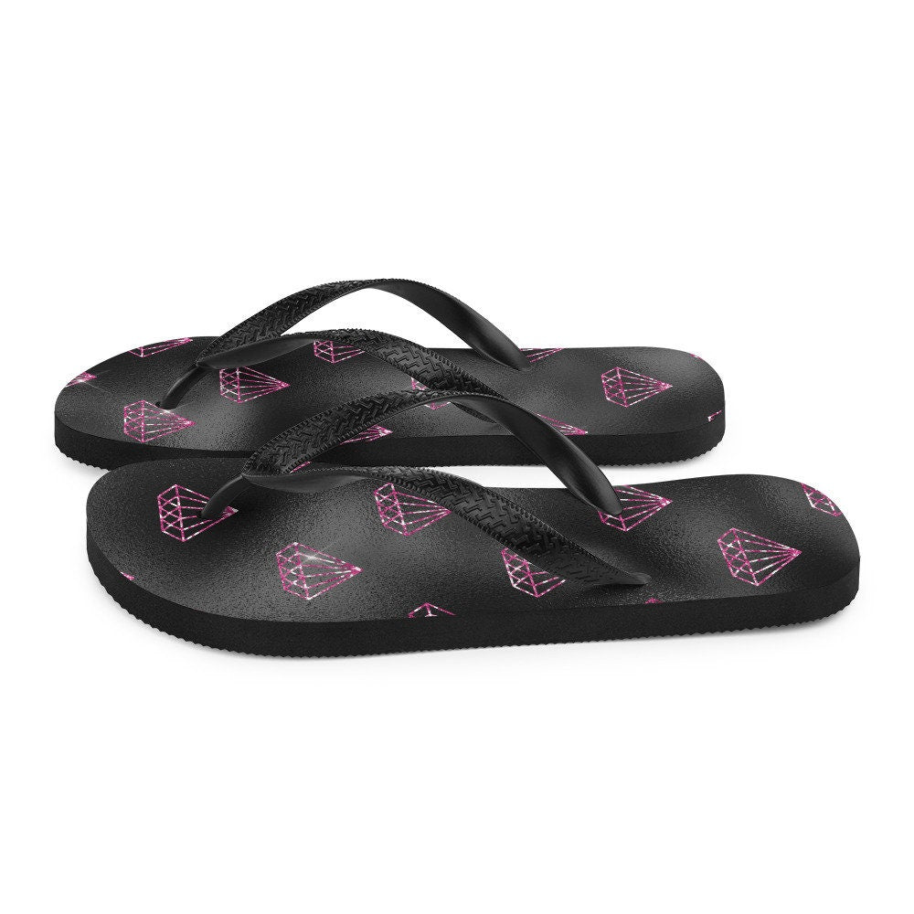 Emerald  Blossoms - Hot Pink Diamonds Flip-Flops