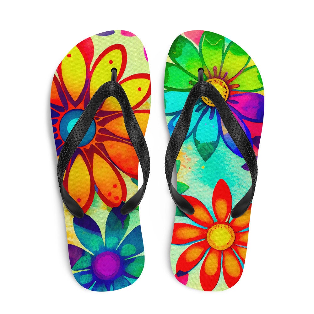 Emerald  Blossoms - Colorful Daisies Flip-Flops