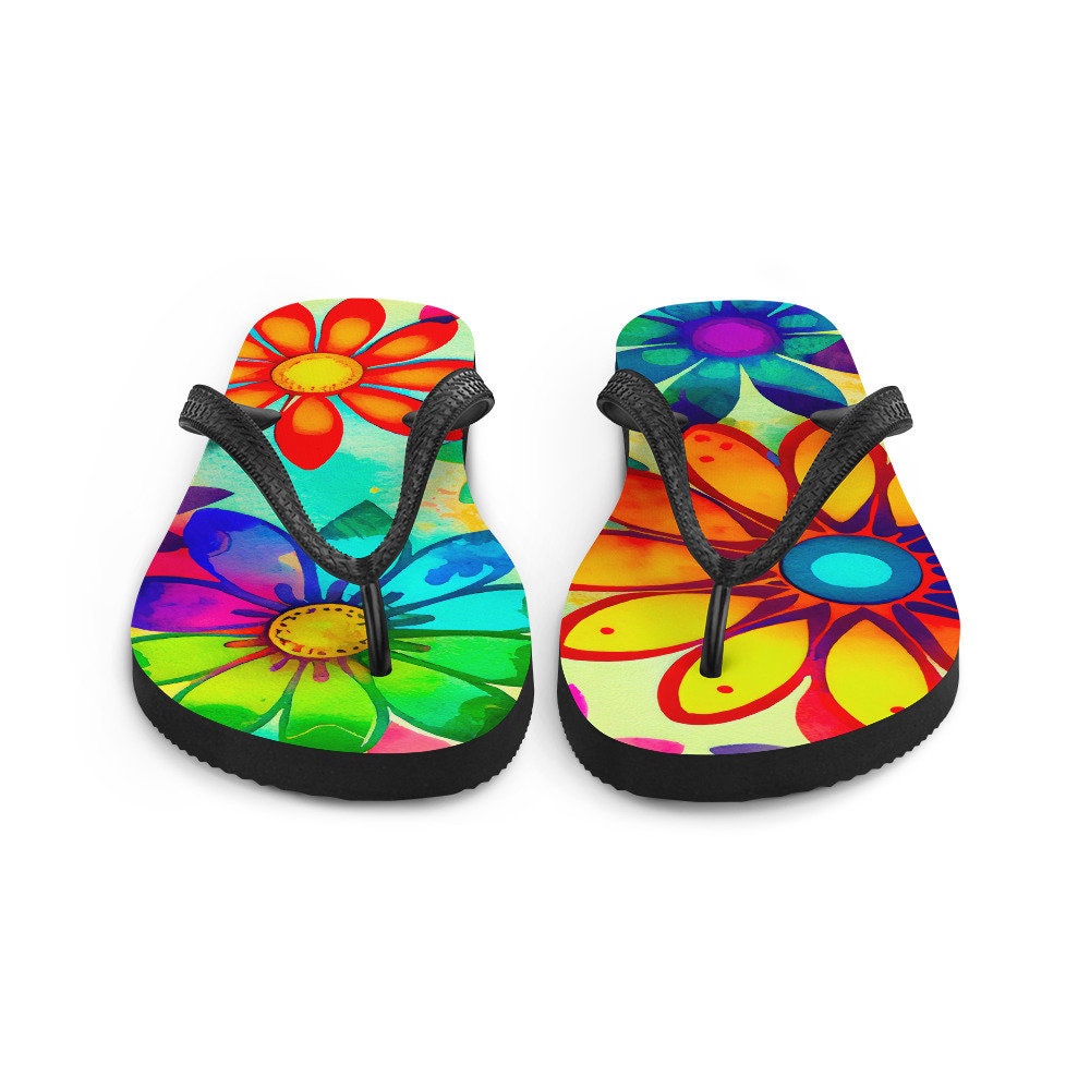 Emerald  Blossoms - Colorful Daisies Flip-Flops