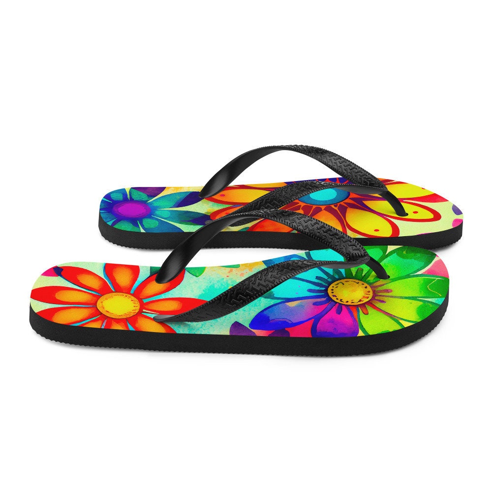 Emerald  Blossoms - Colorful Daisies Flip-Flops