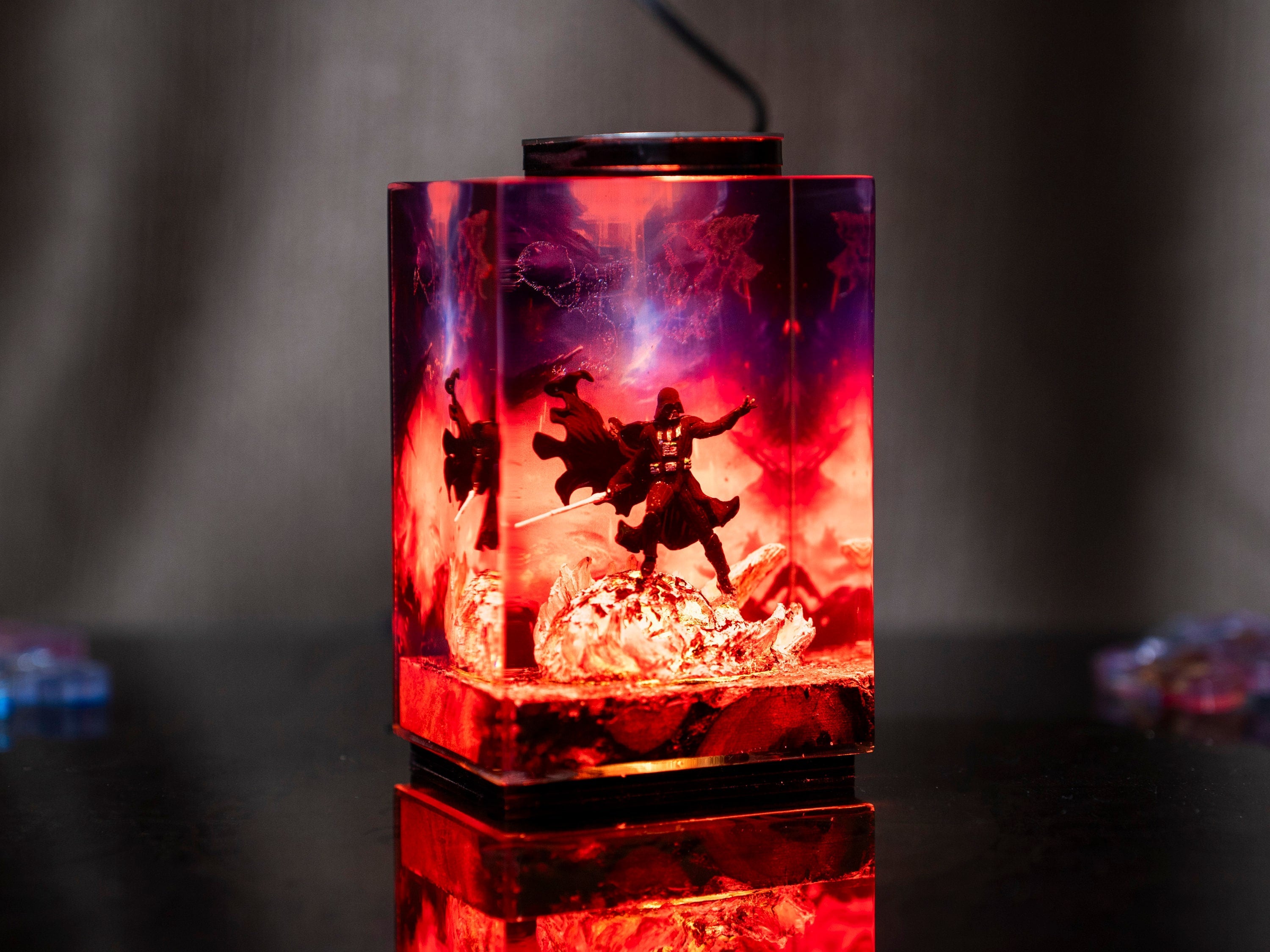 Darth vader diorama resin lamp, star war wall art for him, Sword lightsaber for gaming decor room