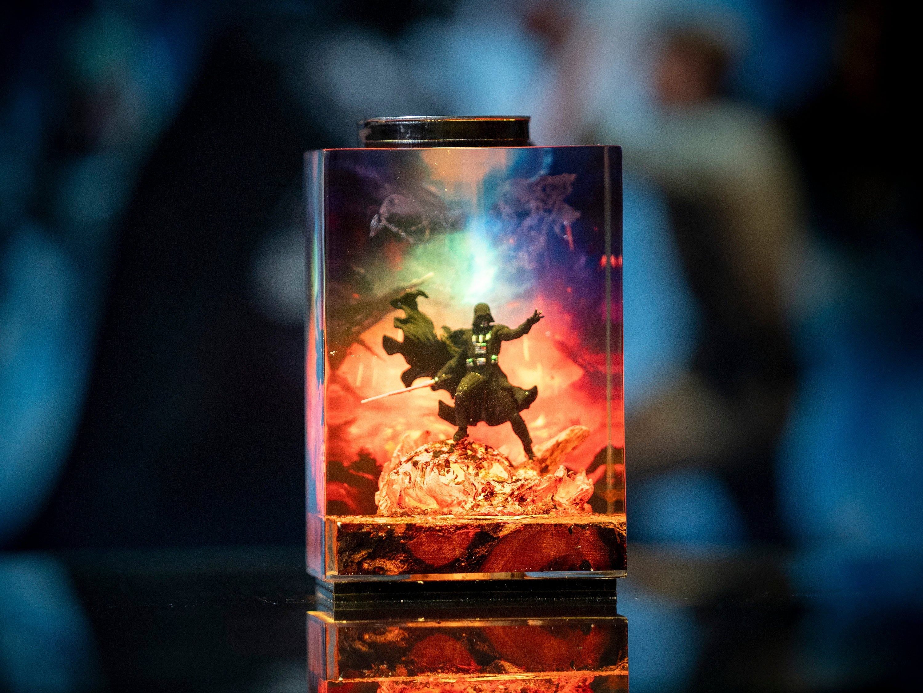 Darth vader diorama resin lamp, star war wall art for him, Sword lightsaber for gaming decor room